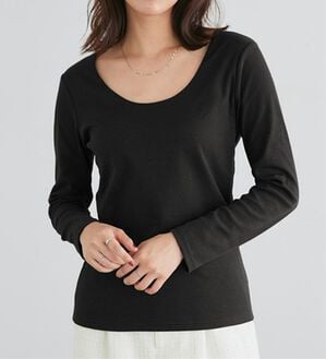 Pierrot（ピエロ）の「【ネックが選べる】テレコリブカットソー（カットソー）」｜ブラック