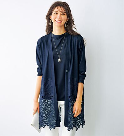BELLUNA（ベルーナ）の「花柄レース切替カーディガンアンサンブル（アンサンブル）」