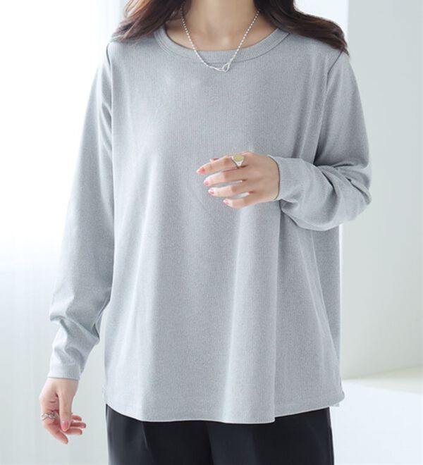「【大きいサイズ】【Ｌ～８Ｌ】シンプルリブカットソー【エブリデイＲｉｂ】（カットソー）」｜グレー