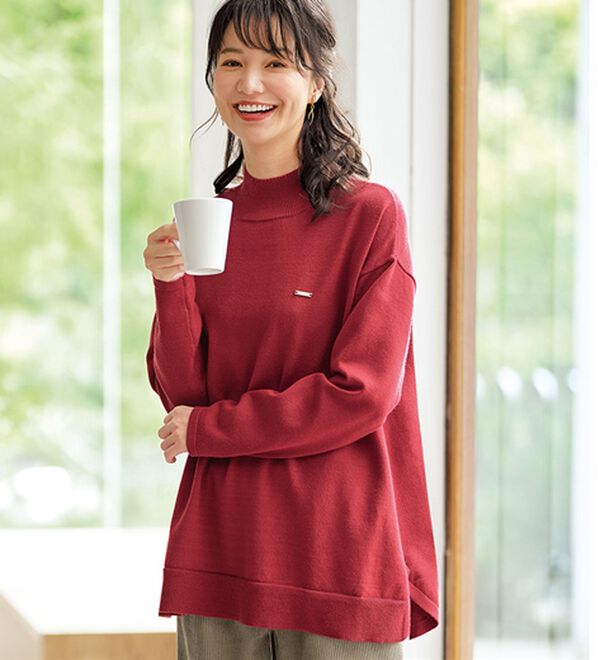 BELLUNA（ベルーナ）の「もちもちニットゆったり快適チュニック（チュニック）」｜レッドオレンジ