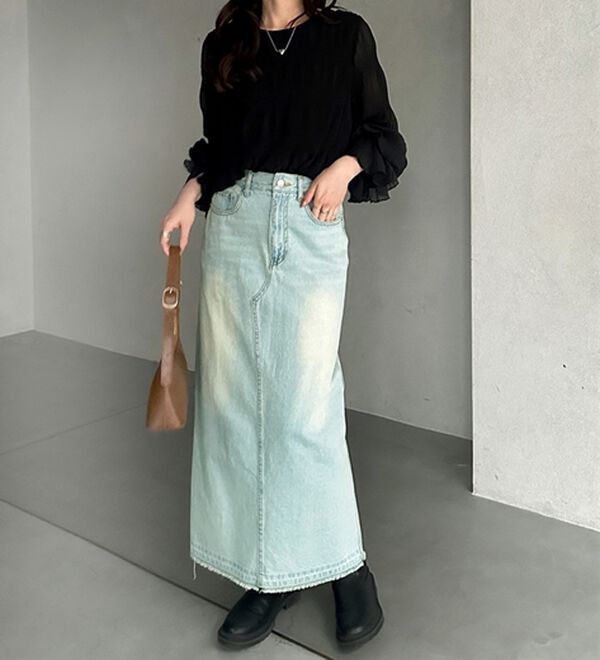 GeeRA（ジーラ）の「バックスリットデニムロングスカート（ロングスカート）」｜詳細画像