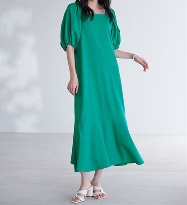 RANAN（ラナン）の「ひんやり！スクエアネックボリューム袖ワンピース（その他ワンピース）」｜詳細画像