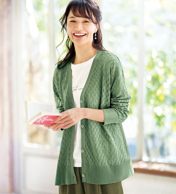 涼やかニット透かし編カーディガン - ベルーナ【公式】 