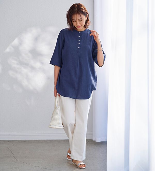 BELLUNA（ベルーナ）の「綿１００％ワッシャー素材ゆったりドルマンブラウス（ブラウス）」｜詳細画像