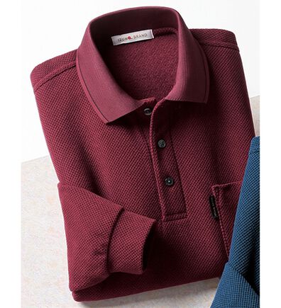 「日本製　鹿の子フリースの暖かポロシャツ（メンズポロシャツ）」