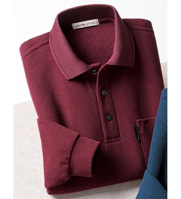 「日本製　鹿の子フリースの暖かポロシャツ（メンズポロシャツ）」｜ワイン
