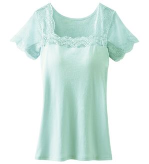 LAVIENNE（ラヴィエンヌ）の「綿１００％汗取りレース・カップ付インナー＜さらりラボ＞（ブラトップ・カップ付きインナー）」｜ミント