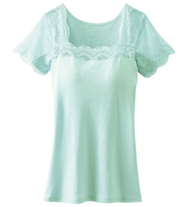 LAVIENNE（ラヴィエンヌ）の「綿１００％汗取りレース・カップ付インナー＜さらりラボ＞（ブラトップ・カップ付きインナー）」｜ミント