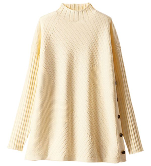 BELLUNA（ベルーナ）の「サイドボタン編地切替ニットチュニック（チュニック）」｜詳細画像