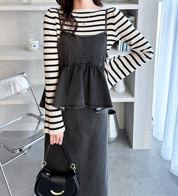 GeeRA（ジーラ）の「楽ちん！デニムペプラムキャミワンピース（その他ワンピース）」｜詳細画像