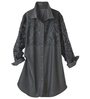 BELLUNA（ベルーナ）の「レース切替デニム調素材ブラウス（ブラウス）」｜黒系