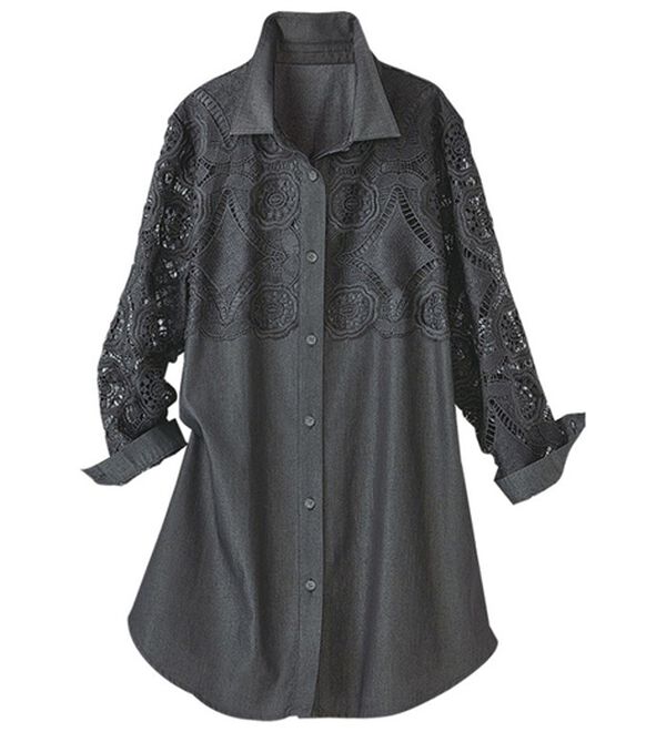 BELLUNA（ベルーナ）の「レース切替デニム調素材ブラウス（ブラウス）」｜黒系