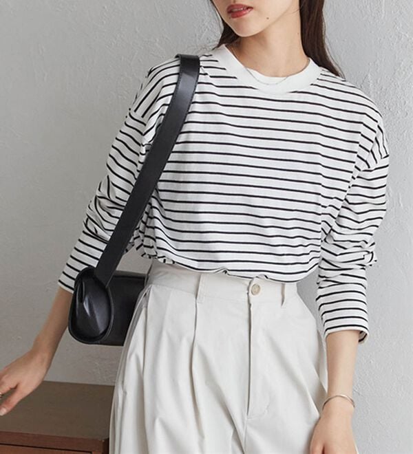 RANAN（ラナン）の「【選べる袖丈】ひんやり！＜BC＞綿100％プチハイネックＴシャツ（カットソー）」｜詳細画像