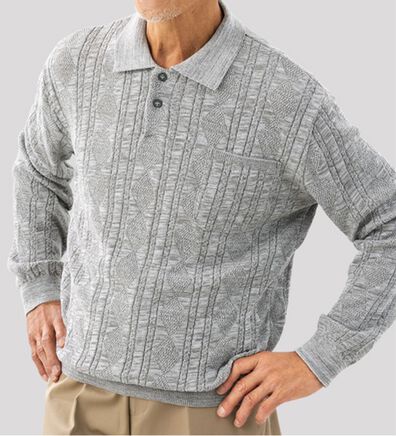 「＜ヘリンボーンクラブ＞日本製ダイヤ柄ニットポロシャツ（メンズポロシャツ）」