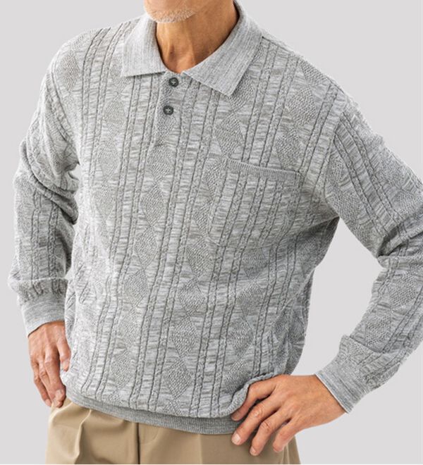 「＜ヘリンボーンクラブ＞日本製ダイヤ柄ニットポロシャツ（メンズポロシャツ）」｜詳細画像