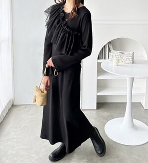 GeeRA（ジーラ）の「マルチフリルビスチェ＆リブワンピースセット（カットソーワンピース）」｜ブラック