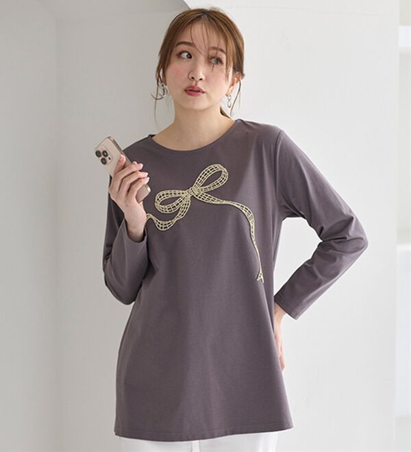 BELLUNA（ベルーナ）の「一枚で着映えるデコラＴ（長袖）（チュニック）」｜詳細画像