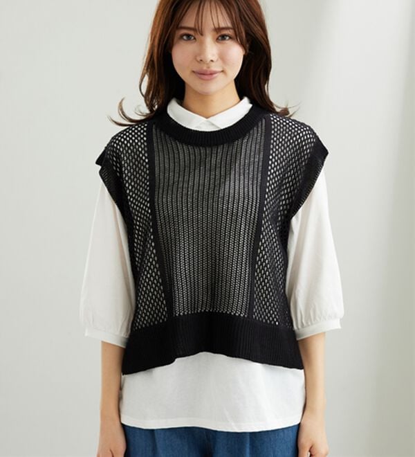 BELLUNA（ベルーナ）の「透かし編ニットベストアンサンブル（アンサンブル）」｜詳細画像
