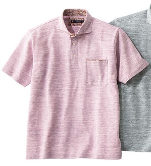 「＜コムルヴァン・オム＞リネンブレンド大人の杢調ポロ（メンズポロシャツ）」｜ピンク
