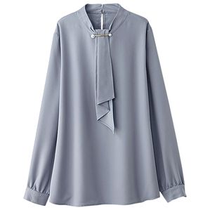 BELLUNA（ベルーナ）の「お手入れ簡単で嬉しいイージーケアブラウス（ボウタイ）（ブラウス）」｜サックス