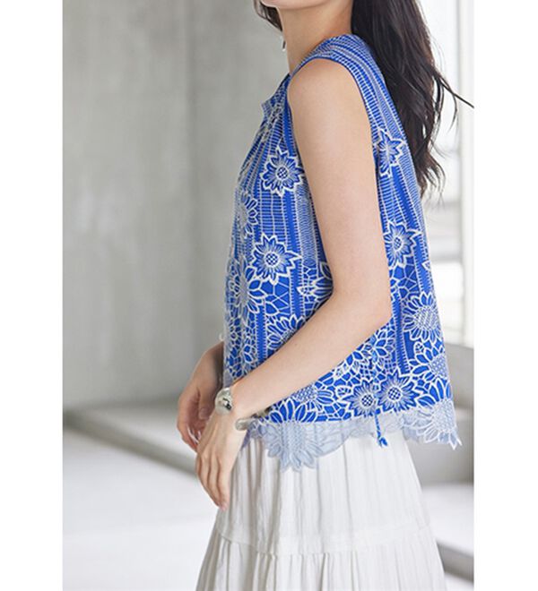 RANAN（ラナン）の「ひんやり！レース使いプルオーバー（ブラウス）」｜ブルー系