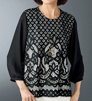 BELLUNA（ベルーナ）の「パネル柄レース配色デザインブラウス（ブラウス）」｜詳細画像