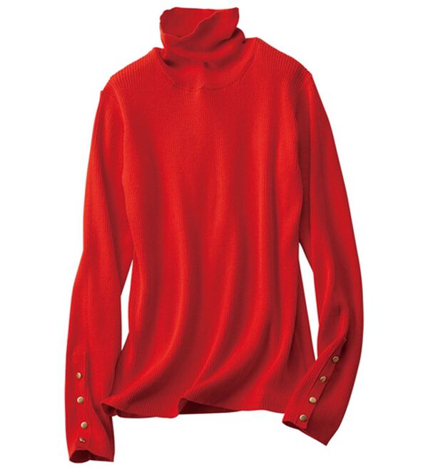 BELLUNA（ベルーナ）の「吸湿発熱綿１００％袖口ボタンリブニット（ニット・セーター）」｜詳細画像