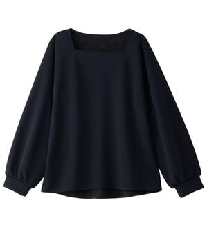 alotta（アロッタ）の「大人上品スクエアネックパフ袖裏起毛ブラウス（カットソー）」｜ネイビー
