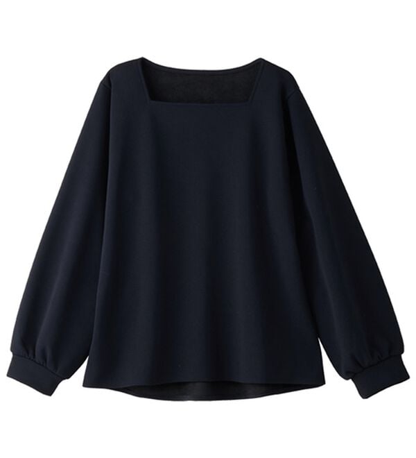 alotta（アロッタ）の「大人上品スクエアネックパフ袖裏起毛ブラウス（カットソー）」｜ネイビー