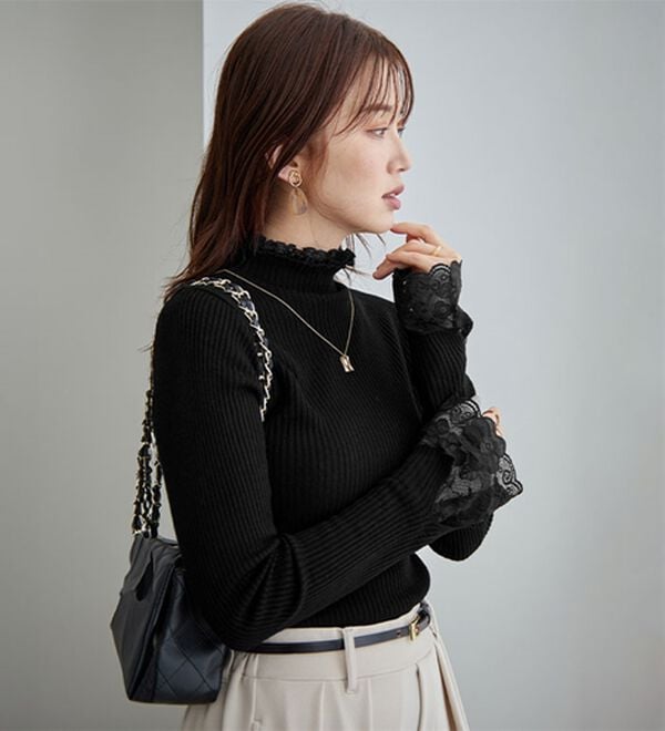GeeRA（ジーラ）の「大人可愛い！レースが上品なハイネックニット（ニット・セーター）」｜詳細画像