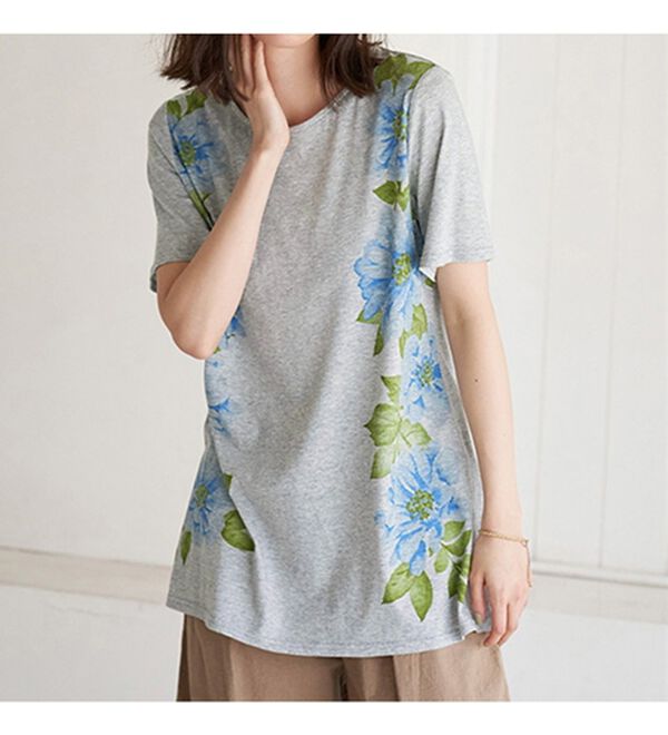 BELLUNA（ベルーナ）の「綿・テンセル（ＴＭ）繊維ロング丈プリントＴシャツ（Tシャツ）」｜詳細画像