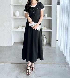 GeeRA（ジーラ）の「【ＵＳ．ＰＯＬＯ．ＡＳＳＮ】レイヤード風ヘンリーネック半袖ワンピース（カットソーワンピース）」｜詳細画像