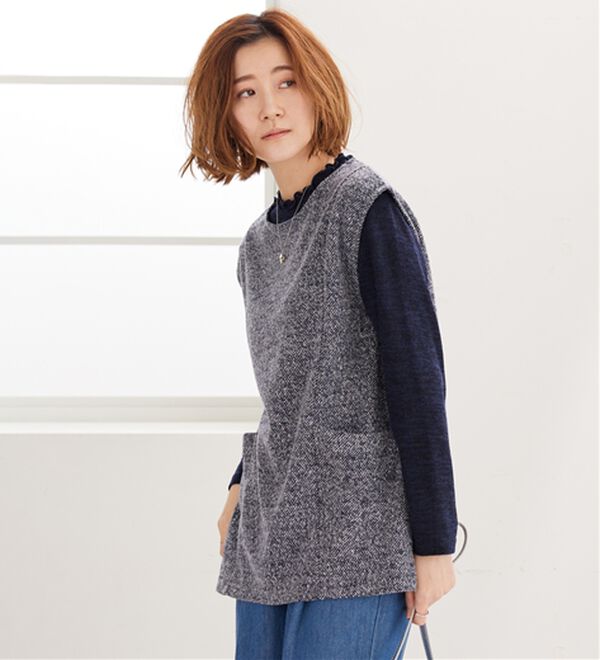 BELLUNA（ベルーナ）の「【2点セット】ブークレ素材ポケットデザインアンサンブル（アンサンブル）」｜詳細画像