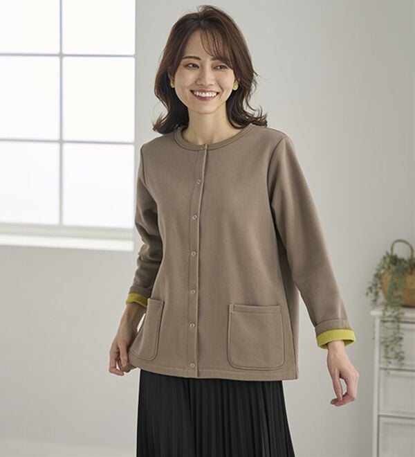 BELLUNA（ベルーナ）の「パチパチしにくい！静電気防止裏フリース配色カーディガン（その他カーディガン）」｜詳細画像