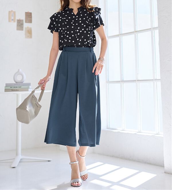 alotta（アロッタ）の「【４つの機能付】ひんやりドレープパンツ（ワイドパンツ・ガウチョ）」｜詳細画像