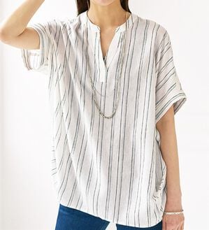 BELLUNA（ベルーナ）の「機能付リネン混スキッパーデザインシャツ（シャツ）」｜詳細画像