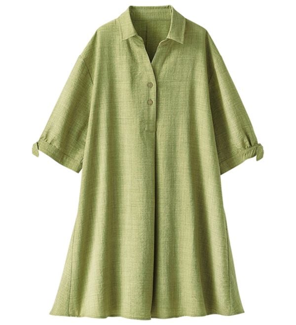 BELLUNA（ベルーナ）の「ヒンヤリ！麻調素材袖リボン使いシャツチュニック（チュニック）」｜詳細画像