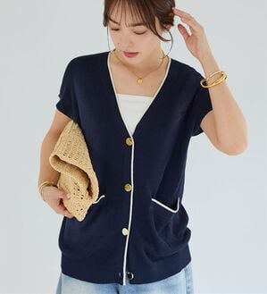 alotta（アロッタ）の「ライン使いゴールドボタン半袖カーデ（その他カーディガン）」｜詳細画像