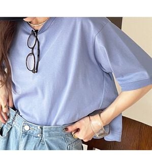 GeeRA（ジーラ）の「綿混素材クロップドＴシャツ（Tシャツ）」｜ブルー