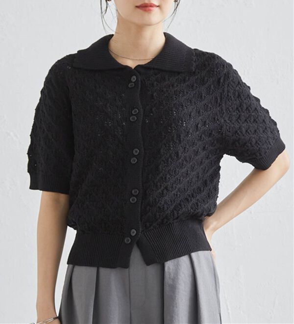 RANAN（ラナン）の「透かし柄サマーニットポロカーデ（ニット・セーター）」｜詳細画像