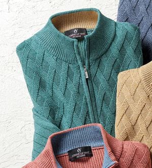 「＜コムルヴァン・オム＞気軽におしゃれ杢調ハーフジップセーター（メンズニット・セーター）」｜グリーン