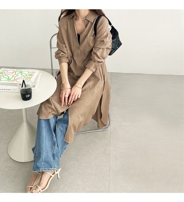 GeeRA（ジーラ）の「スリット入りロングシャツワンピース（シャツワンピース）」｜詳細画像