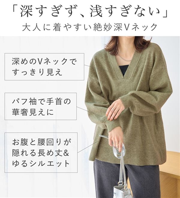 Viola e Viola（ヴィオラ エ ヴィオラ）の「【洗えるもちもち】首回りすっきり見せＶネックニット（ニット・セーター）」｜詳細画像