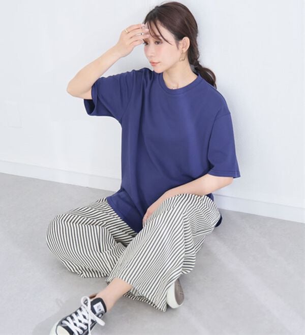 A HAPPY MARILYN（アハッピーマリリン）の「【Ｍ～８Ｌ】【ハッピーさらりん】裾ラウンド五分袖Ｔシャツ（Tシャツ）」｜詳細画像