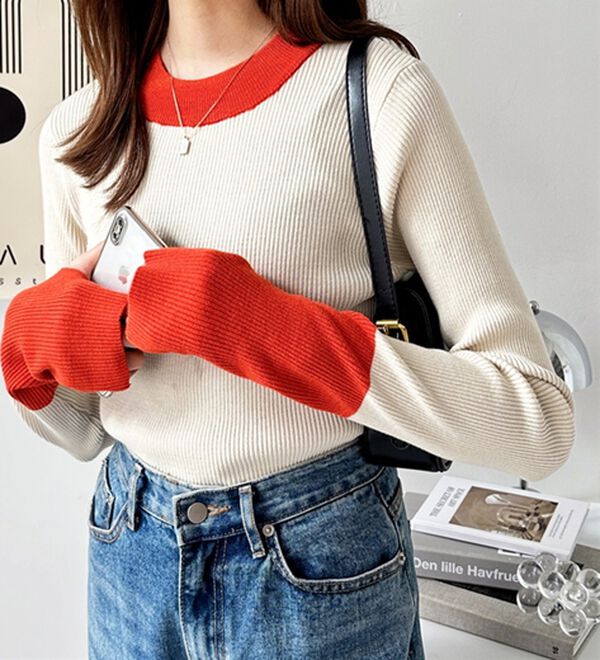 GeeRA（ジーラ）の「指穴配色デザイン柔らかリブニット（ニット・セーター）」｜詳細画像