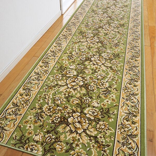 「光沢のある洗える国産モケット織廊下敷（カーペット）」｜ライトグリーン