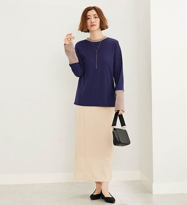BELLUNA（ベルーナ）の「配色リブ素材クルーネックプルオーバー（カットソー）」｜詳細画像