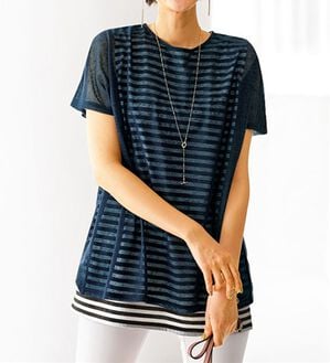 BELLUNA（ベルーナ）の「後ろリボンデザイン振り向き美人チュニック（チュニック）」｜ネイビー