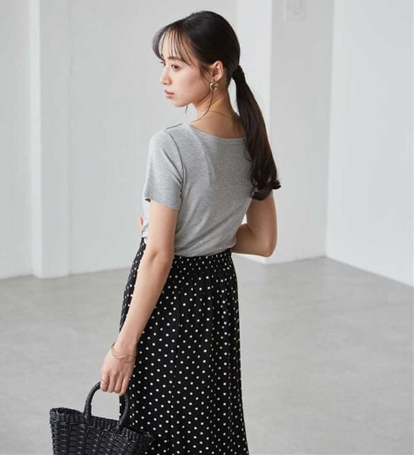 RANAN（ラナン）の「【ひんやり/UV対策】上品ドレープリブTシャツ（カットソー）」｜詳細画像