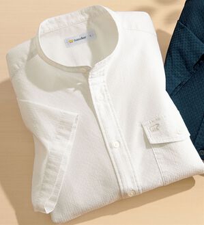 「＜ゴールデンベア＞バンドカラードビー織リラックスシャツ（メンズシャツ）」｜ホワイト